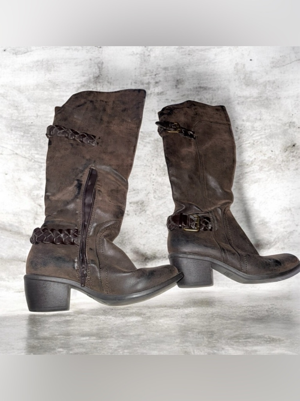 Nicole Women’s Brown Mid-Calf Braided Strap Boots Size 6M